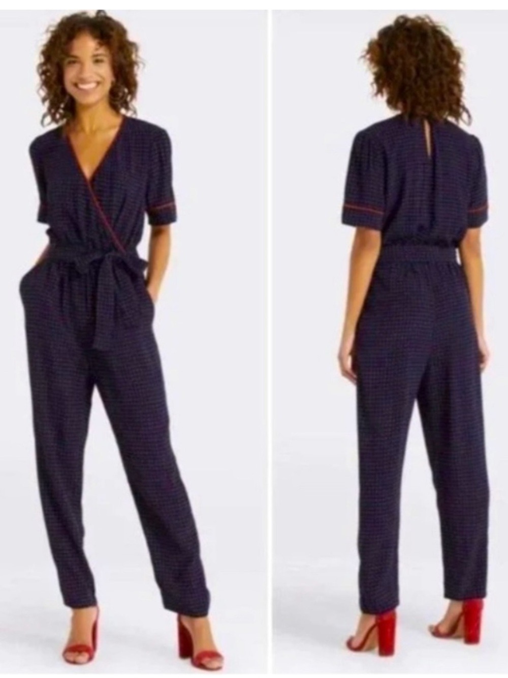 Draper James Grace and Charm Floral Dotted Jumpsuit in Navy and Red- Size Medium